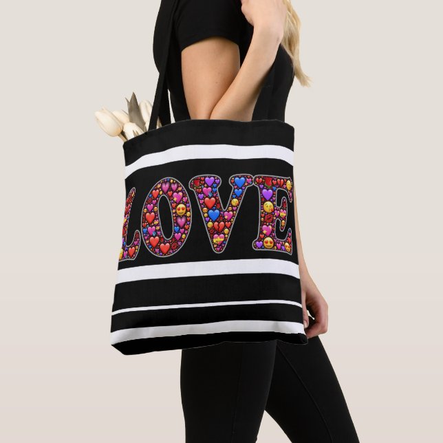 Sac fourre-tout d'amour avec bandes noires et blan (De près)