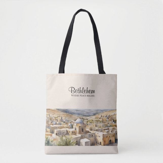 Sac fourre-tout d'aquarelle de Bethléem - où comme (Devant)