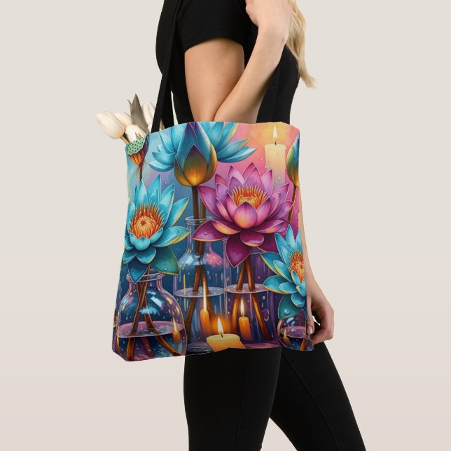 Sac fourre-tout d'aquarelle de Lotus en fleurs - A (De près)