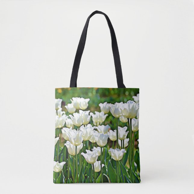 Sac fourre-tout d'art blanc Whimsical Tulips (Devant)