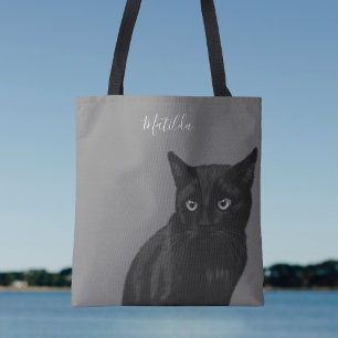 Sac fourre-tout d'art de chat noir personnalisé