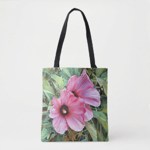 Sac fourre-tout d'art des fleurs tropicales roses