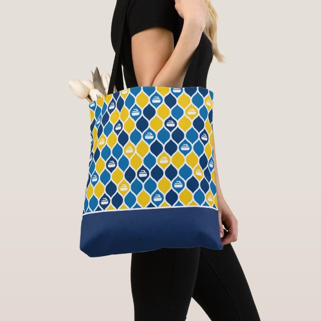 Sac fourre-tout de carreaux de curling - Bleu/Jaun (De près)