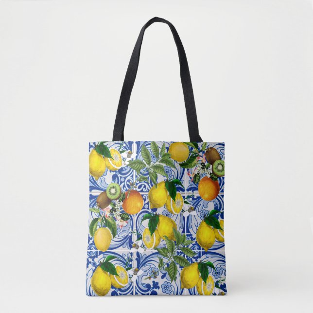 Sac fourre-tout de citron et carrelage méditerrané (Devant)
