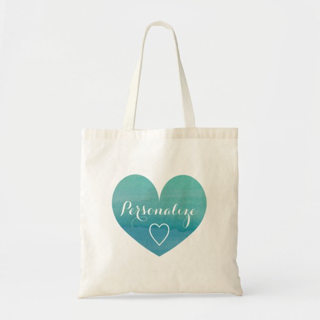Sac fourre-tout de coeur couleur eau aqua personna (Devant)