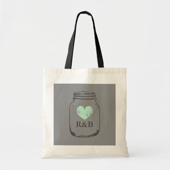 Sac fourre-tout de coeur en pot de mason gris vint (Devant)