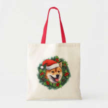 Sac fourre-tout de couronne de Noël Shiba Inu