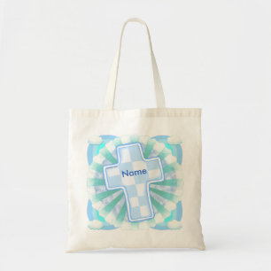 Sac fourre-tout de croix chrétienne de chèque bleu