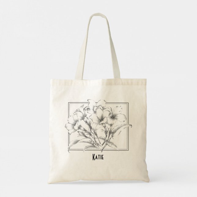 Sac fourre-tout de croquis noir floral tiré à la m (Dos)