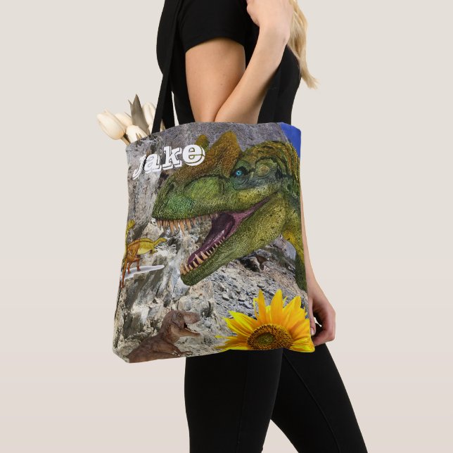 Sac fourre-tout de dinosaure floral de tournesol (De près)