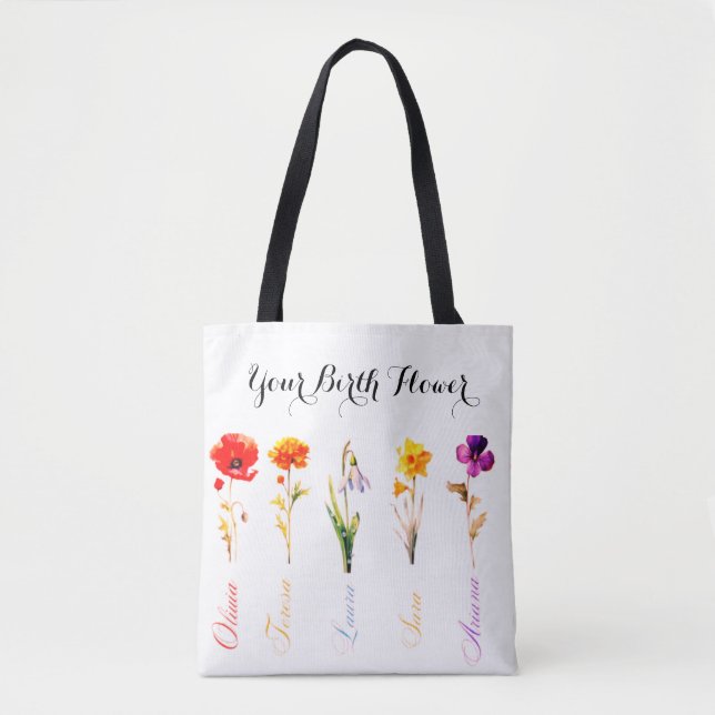 Sac fourre-tout de fleurs du mois de naissance (Devant)