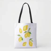 Sac fourre-tout de fruits d'aquarelle jaune citron