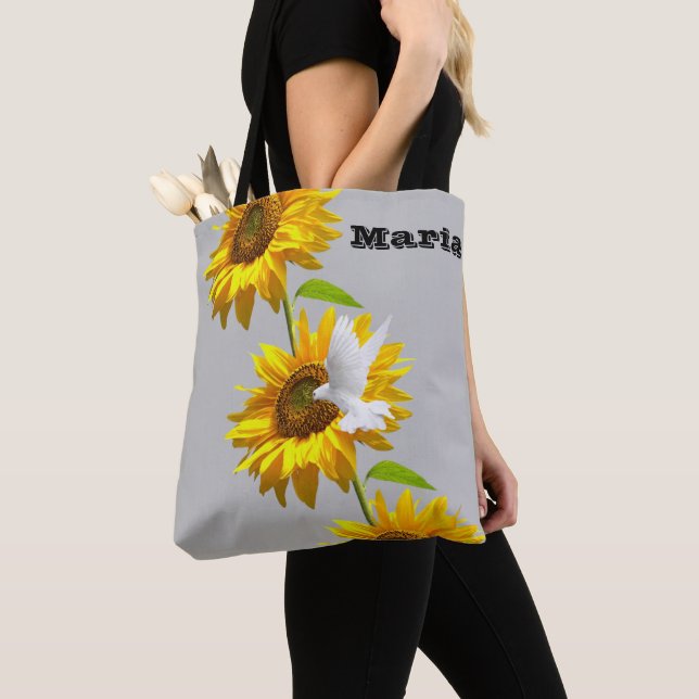 Sac fourre-tout de la colombe fleurie de tournesol (De près)