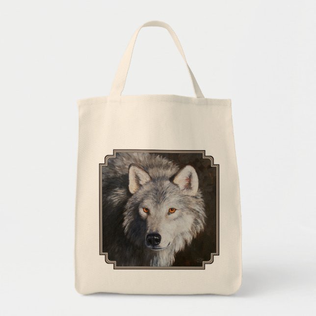 Sac fourre-tout de la face du loup de bois gris (Devant)