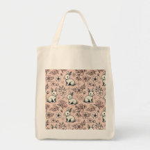 Sac fourre-tout de lapin mou et cerise en fleurs