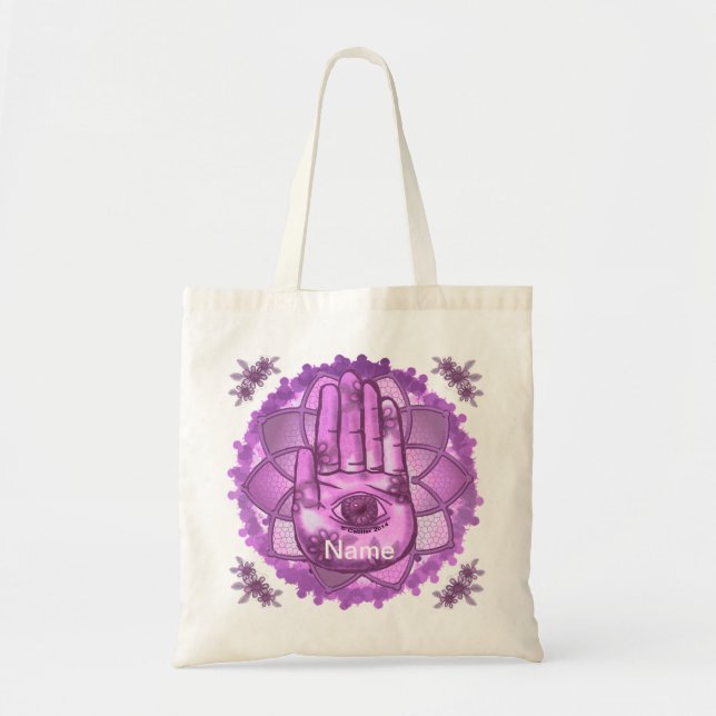 Sac fourre-tout de Lotus rose main Hamsa (Devant)