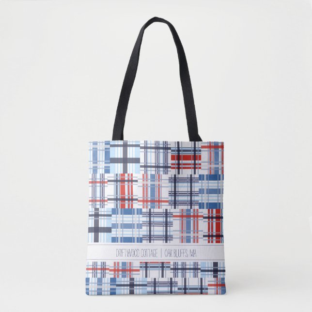 Sac fourre-tout de Madras rouge, blanc et bleu ave (Devant)