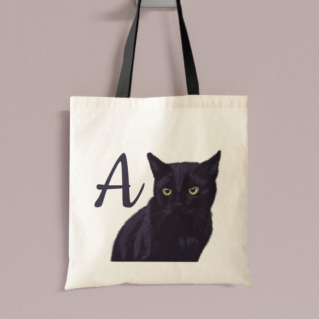 Sac fourre-tout de monogramme d'art de chat noir m (If you love black cats and tote bags, this is just for you. Add your initial!)