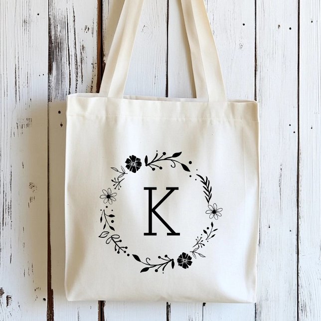 Sac fourre-tout de monogramme de couronne florale  (Créateur téléchargé)