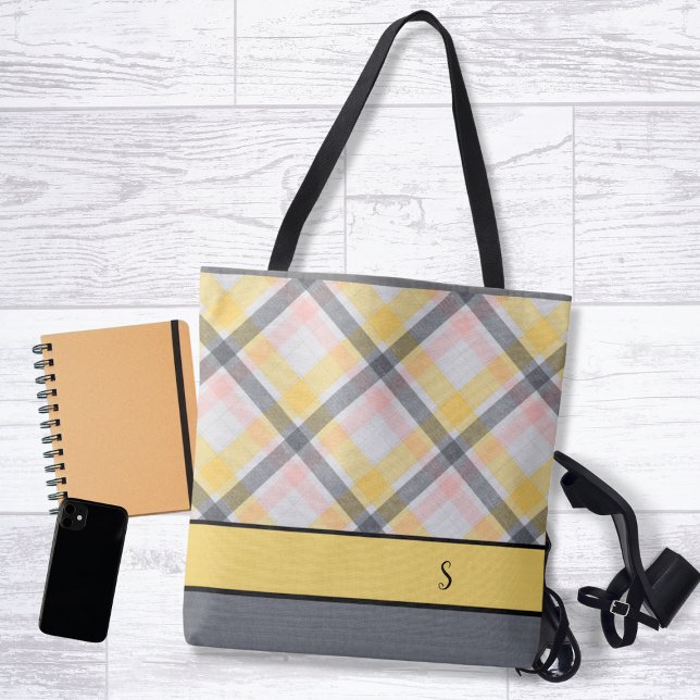 Sac fourre-tout de monogramme gris et jaune (Créateur téléchargé)