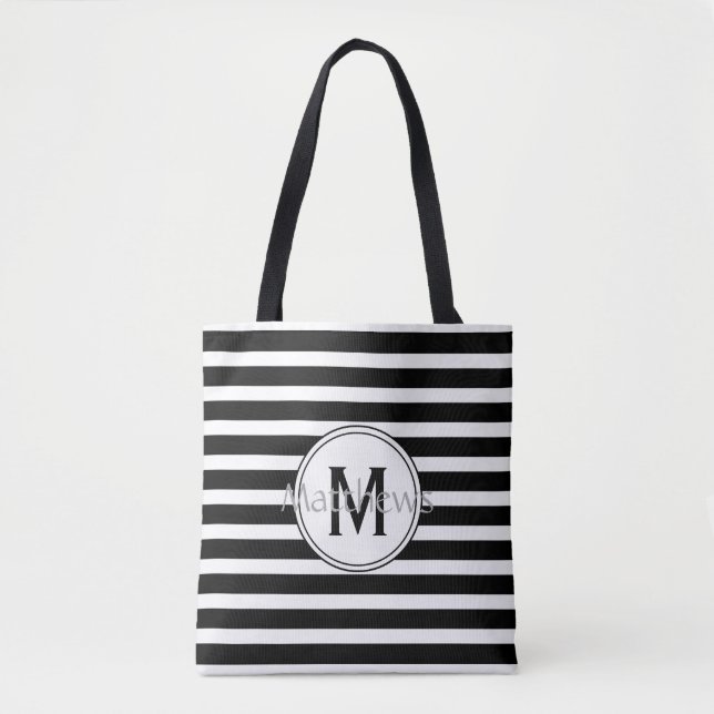 Sac fourre-tout de monogramme moderne en noir et b (Devant)