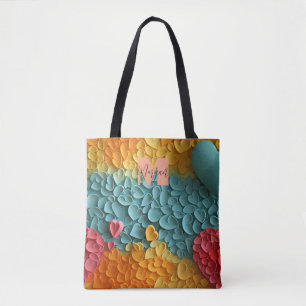 Sac fourre-tout de Motif de coeur coloré avec nom