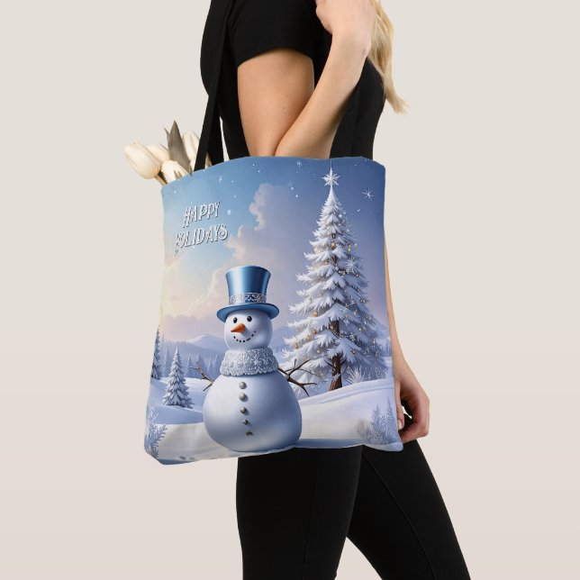 Sac fourre-tout de Noël bonhomme de neige chapeau  (De près)