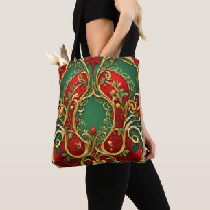 Sac fourre-tout de Noël floral rouge vert pour les