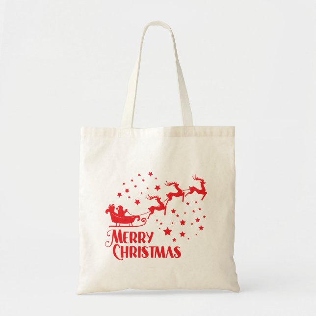 Sac fourre-tout de Noël réutilisable - Joyeux Noël (Devant)