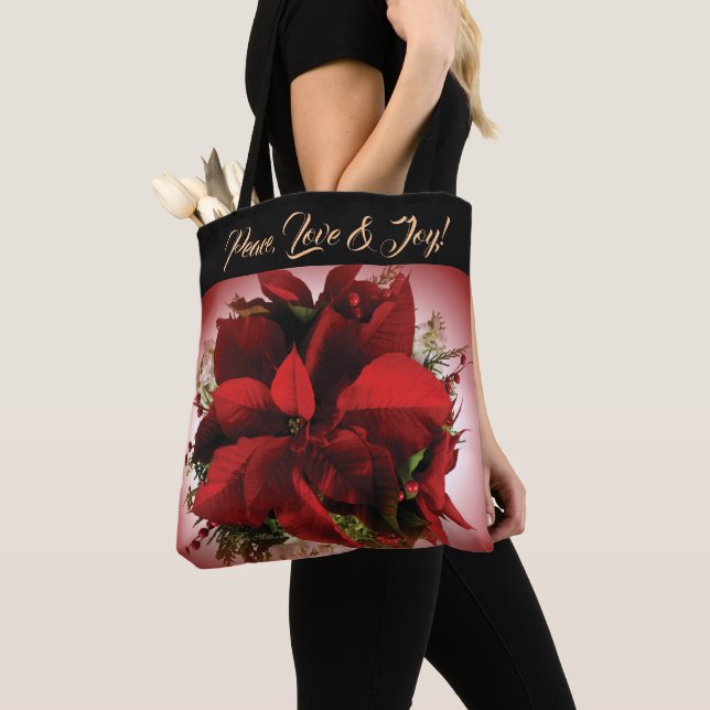 Sac fourre-tout de Noël rouge Poinsettia (De près)