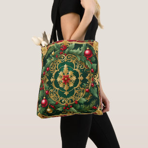 Sac fourre-tout de Noël Rouge Vert Or