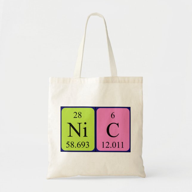 Sac fourre-tout de nom de table périodique Nic (Devant)