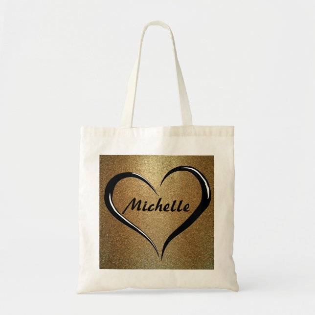 Sac fourre-tout de nom personnalisé sur Gold & Bla (Devant)