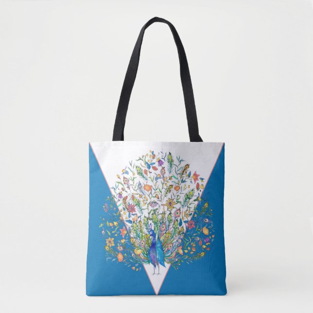 Sac fourre-tout de paon floral aquarelle (Devant)