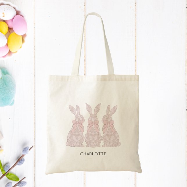 Sac fourre-tout de Pâques avec Lace Bunny Design (Kids Easter Tote Bag with Lace Bunnies)