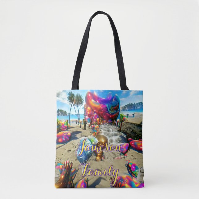Sac fourre-tout de plage familial personnalisé ave (Devant)
