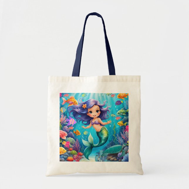 Sac fourre-tout de sirène mignonne Sac de bois de  (Devant)