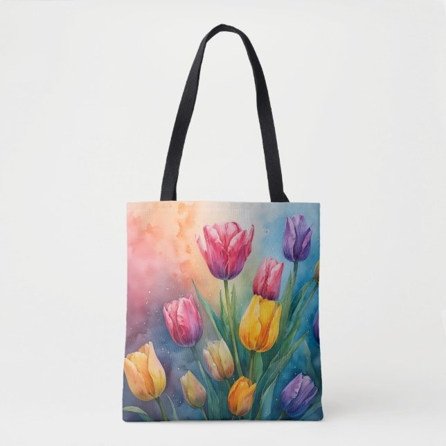 Sac fourre-tout de tulipes d'aquarelle (Devant)