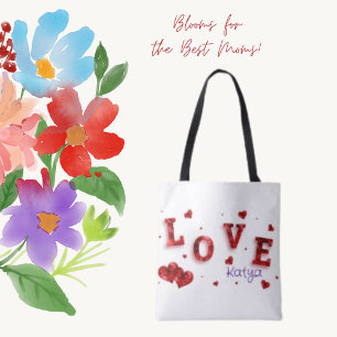 Sac fourre-tout de typographie moderne Red Hearts