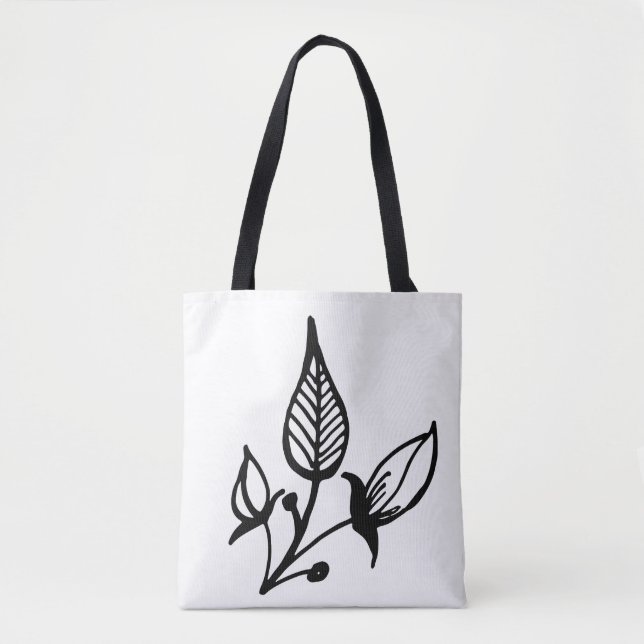 Sac fourre-tout d'épaule à fleurs blanches (Devant)