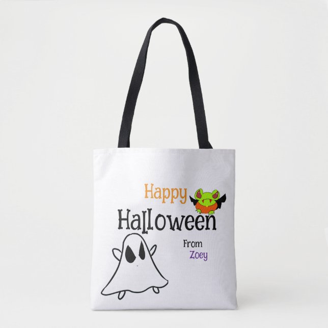 Sac fourre-tout d'Halloween joyeux avec ghostie et (Devant)