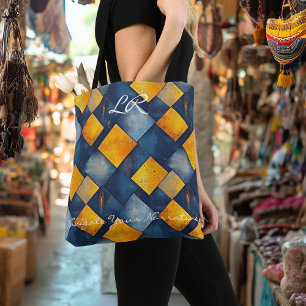 Sac fourre-tout diamant jaune et bleu audacieux et