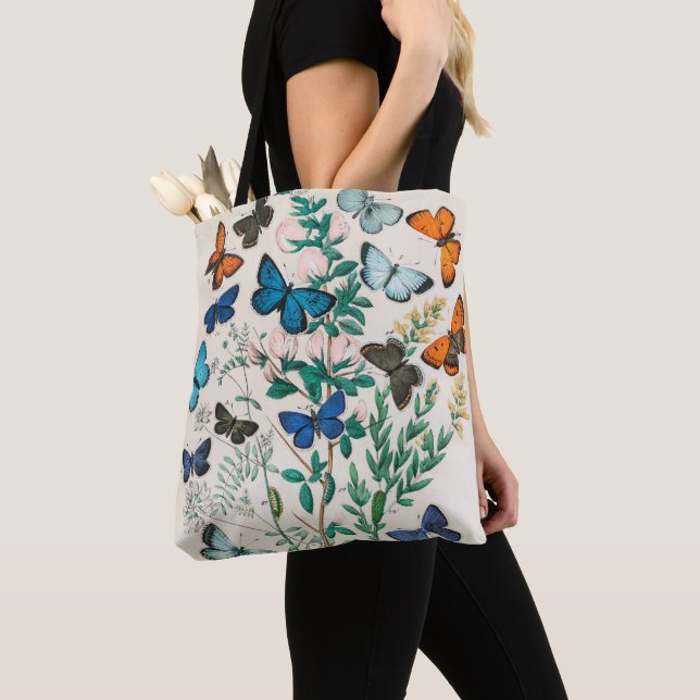 Sac fourre-tout d'illustration des papillons bleus (De près)