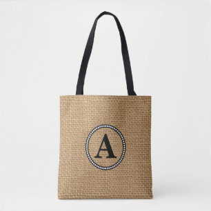 Sac fourre-tout d'impression Monogram Faux Burlap