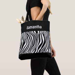 Sac fourre-tout d'impression noir noir blanc Zèbre
