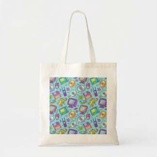 Sac fourre-tout doodle de technologie rétro esthét