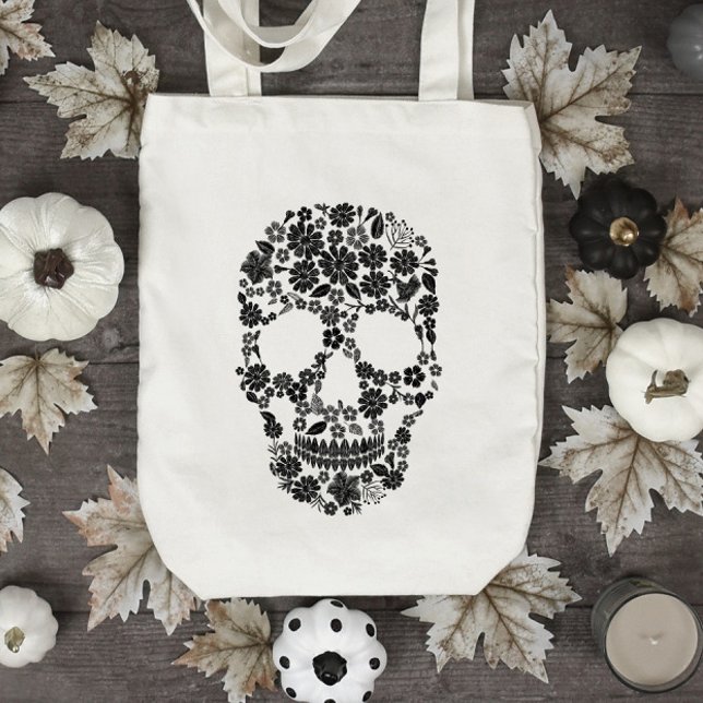 Sac fourre-tout du crâne floral noir (Créateur téléchargé)