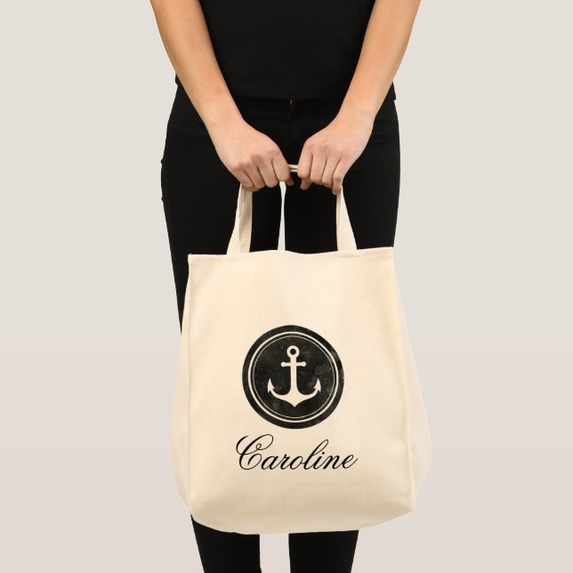 Sac fourre-tout élégant à motif d'ancre marine noi (Devant (produit))