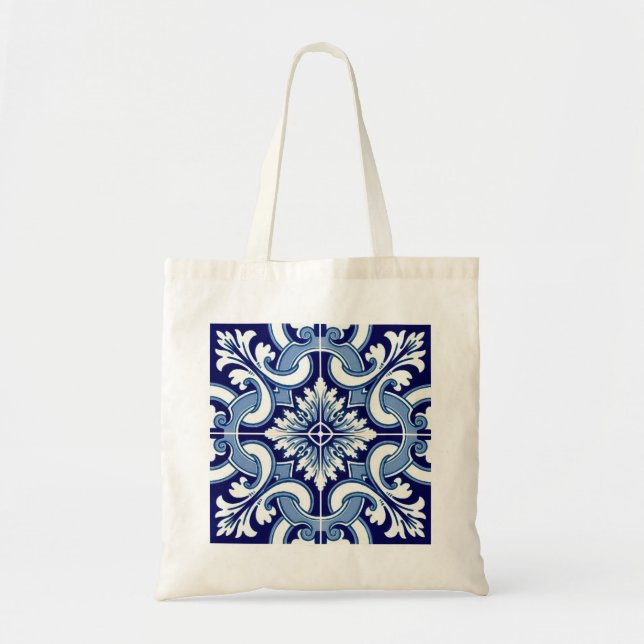 Sac fourre-tout en carreaux bleu portugais (Devant)