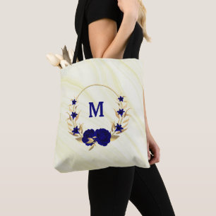 Sac fourre-tout en marbre feuille aux fleurs bleue